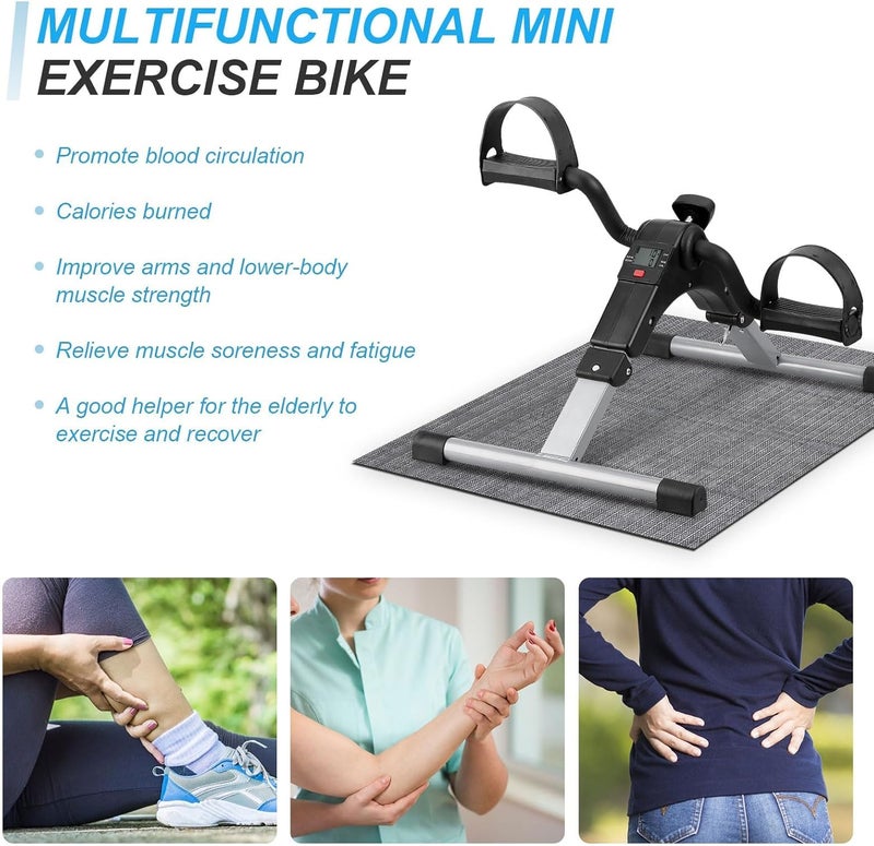 Uten Folding Pedal Exerciser, Under Desk Bike Pedal Exerciser, Mini Under Desk Exercise Bike Foot Hand Cycle Portable, Arm and Leg Exercise Peddler Machine with LCD Monitor - Image 4