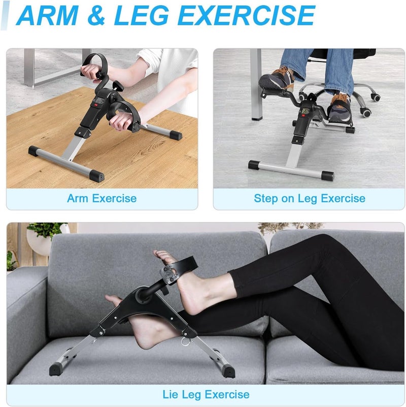 Uten Folding Pedal Exerciser, Under Desk Bike Pedal Exerciser, Mini Under Desk Exercise Bike Foot Hand Cycle Portable, Arm and Leg Exercise Peddler Machine with LCD Monitor - Image 5