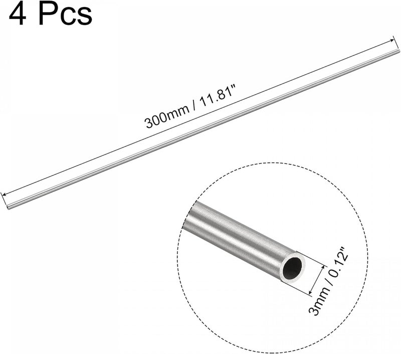 uxcell أنبوب دائري من الفولاذ المقاوم للصدأ 304 بقطر 3 مم وسمك جدار 0.8 مم وطول 300 مم - 4 قطع - Image 2
