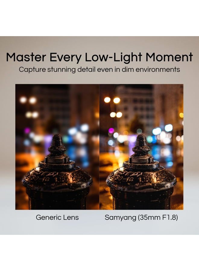 Samyang عدسة ساميانغ 35 مم F1.8 بؤرة تلقائية مدمجة كاملة الإطار بزاوية واسعة لتركيب سوني E، سوداء (SYIO3518-E)، حجم واحد - Image 5