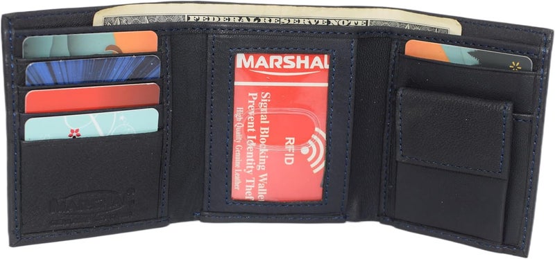 Marshal Genuine Leather Kids Slim Compact ID and Coin Pocket Trifold Boys Wallet Black (Navy Blue) - Image 2