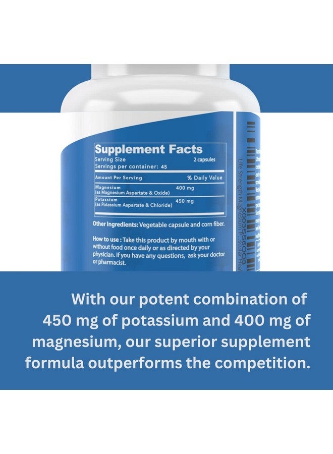Life Strength Magnesium Potassium Complex Supplement - 90 Capsules - High Absorption Magnesium Support Vascular Health & Leg Cramp - Image 3