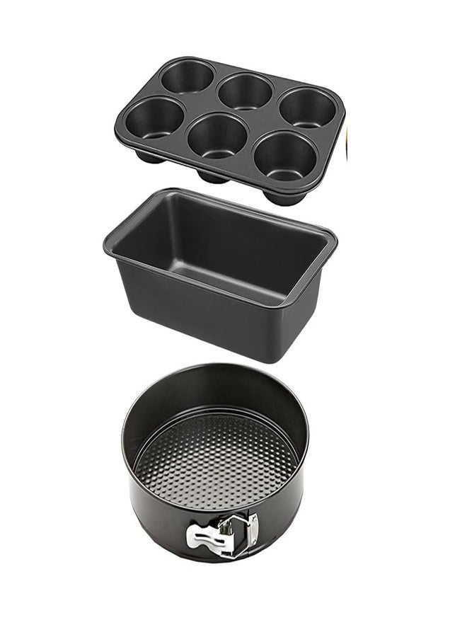 Xacton Cake Mould Combo I Round Shape Cake Mould,Bread Loaf Pan, and 6 Slot Cup Cake Muffin Tray I Cake Baking and Decoration Tools I Can be Used Microwave Oven OTG, Cooker - Black, Carbon Steel - Image 1