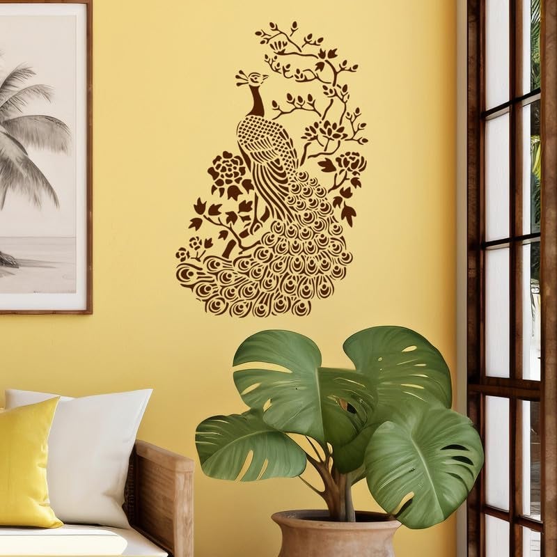 ARandNJ Painting for Wall Stencils (Size:- 24X40 Inch) Theme:- Peacock DIY Reusable Painting Design Suitable for Bedroom, Drawing Room, Living Room (Pack of 1) - Image 3