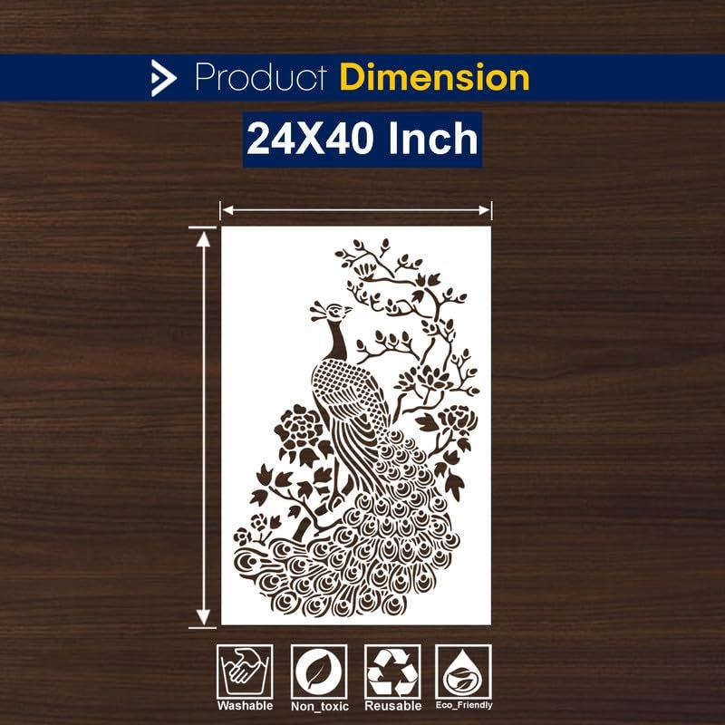 ARandNJ Painting for Wall Stencils (Size:- 24X40 Inch) Theme:- Peacock DIY Reusable Painting Design Suitable for Bedroom, Drawing Room, Living Room (Pack of 1) - Image 2