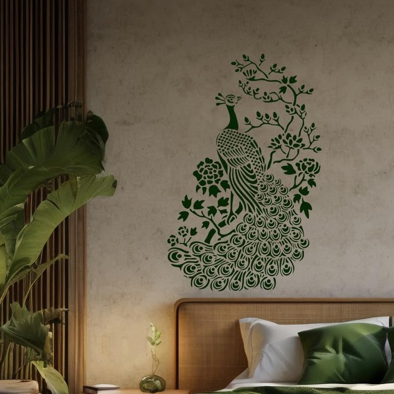 ARandNJ Painting for Wall Stencils (Size:- 24X40 Inch) Theme:- Peacock DIY Reusable Painting Design Suitable for Bedroom, Drawing Room, Living Room (Pack of 1) - Image 1