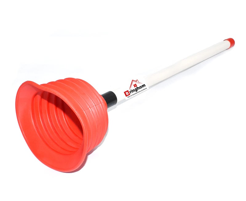 Bringhom Big Size Toilet Plunger Un-Blocker Drain Cleaning Suction Plunger for Multi Purpose Channel Cleaning Kitchen Sink, Toilet, Bathroom (1Pc, Rubber, Red/Blue) - Image 5
