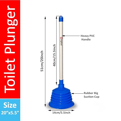 Bringhom Big Size Toilet Plunger Un-Blocker Drain Cleaning Suction Plunger for Multi Purpose Channel Cleaning Kitchen Sink, Toilet, Bathroom (1Pc, Rubber, Red/Blue) - Image 2