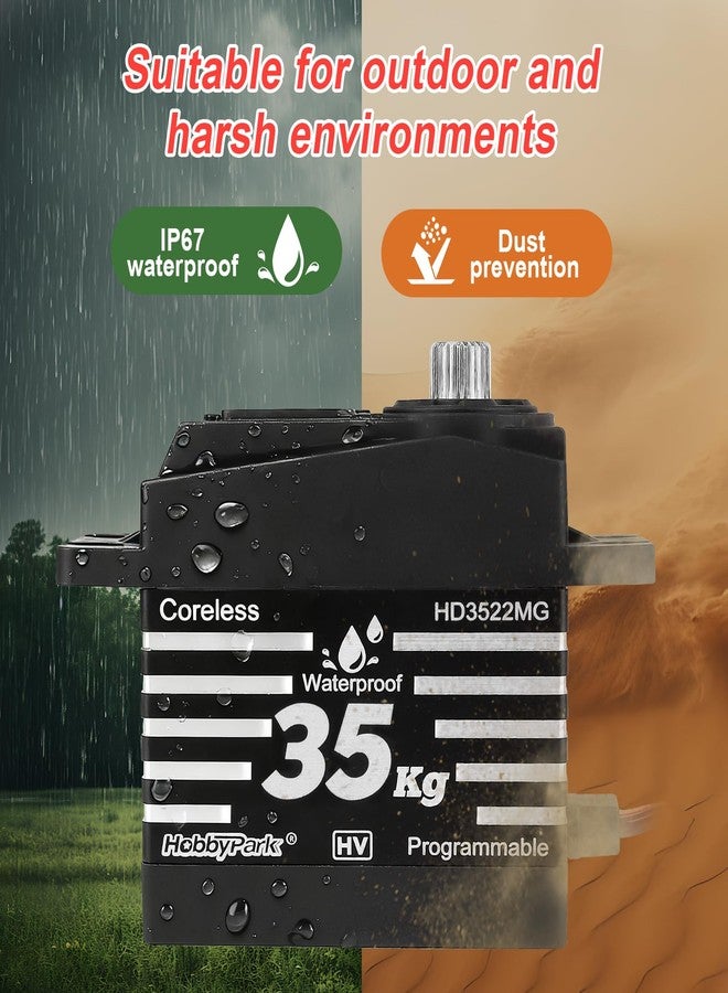 HobbyPark Waterproof 35KG High Torque Servo Motor Coreless Metal Gears Digital RC Steering Servo and 25T Servo Horn for 1/8 1/10 1/12 RC Crawler RC Trucks RC Cars Robots DIY 180° HV Fast, Powerful - Image 2