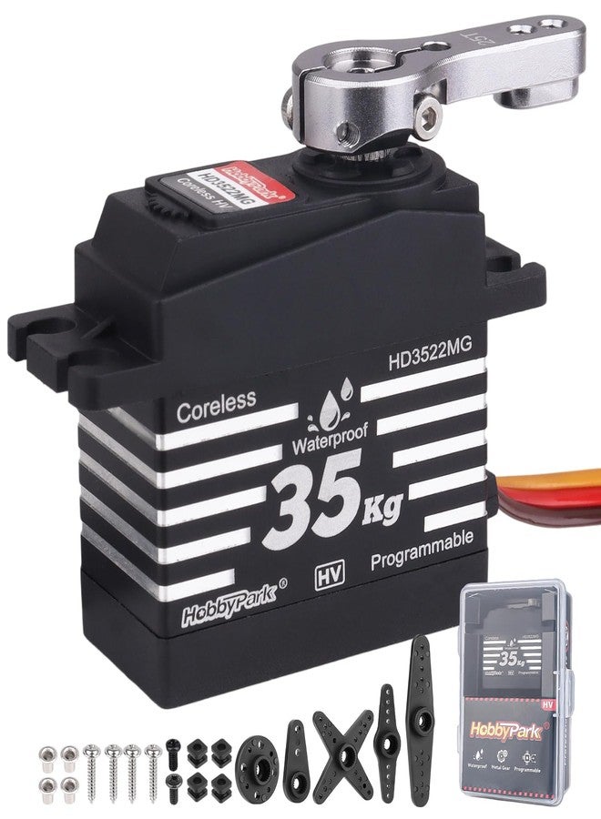 HobbyPark Waterproof 35KG High Torque Servo Motor Coreless Metal Gears Digital RC Steering Servo and 25T Servo Horn for 1/8 1/10 1/12 RC Crawler RC Trucks RC Cars Robots DIY 180° HV Fast, Powerful - Image 1