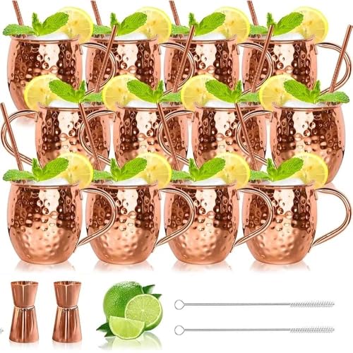 LINALL Moscow Mule Copper Mugs Set of 12 Copper Plated Stainless Steel Mug 18oz for Chilled Drinks 12 pcs - Image 1