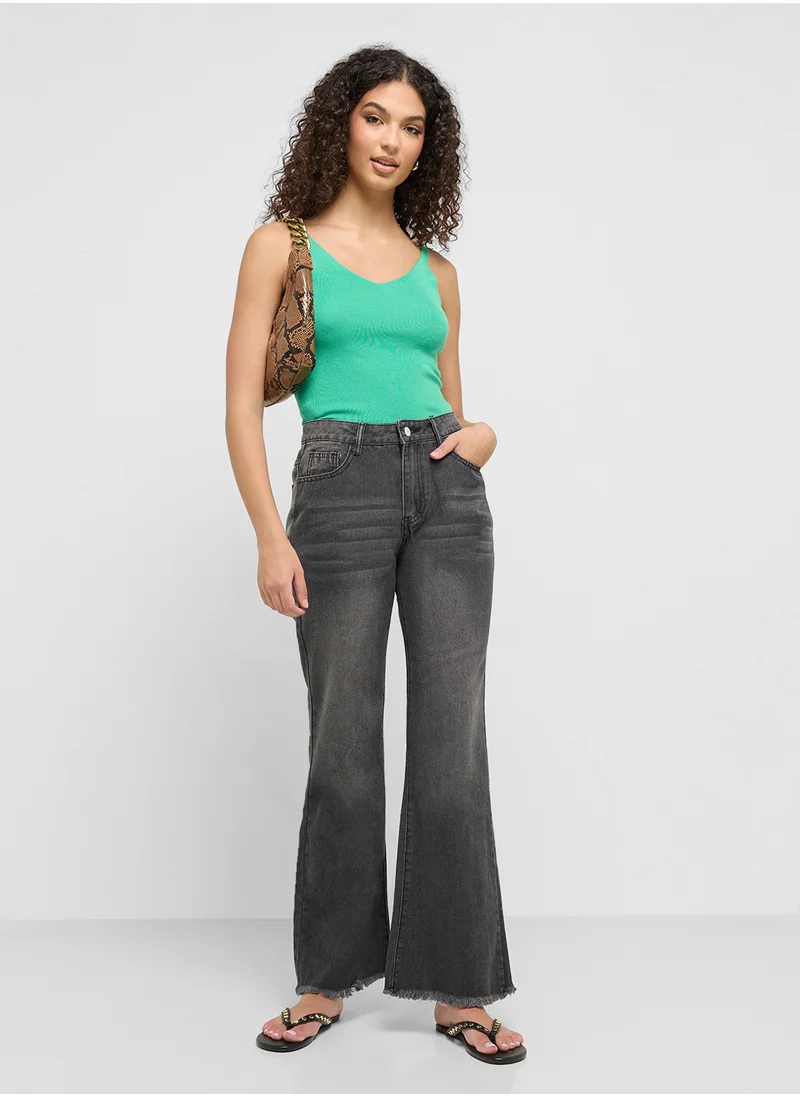 جينجر High Waisted Jeans With Flared Leg