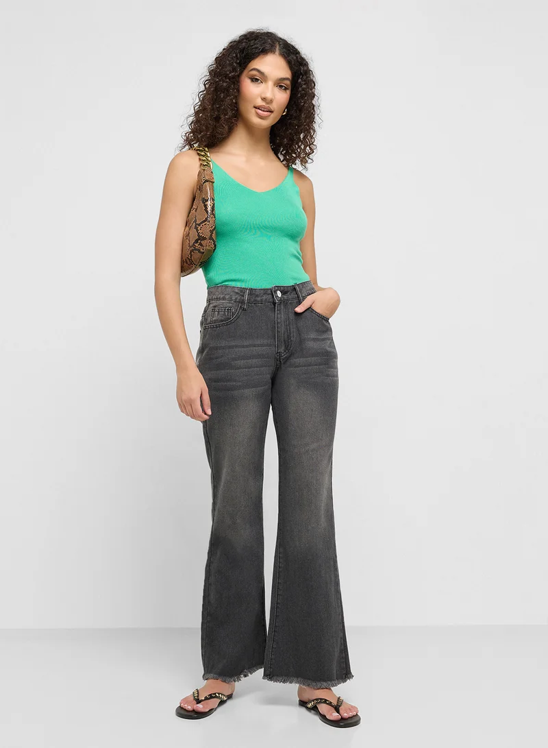 جينجر High Waisted Jeans With Flared Leg
