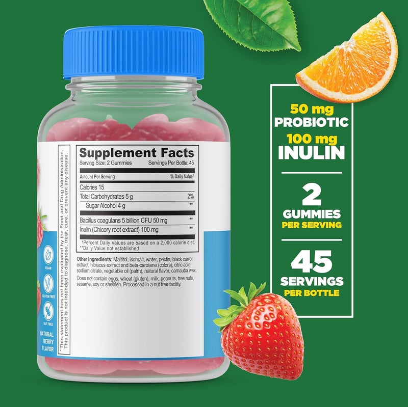 Lifeable Sugar Free Probiotics with Prebiotics Fiber  Great Tasting Natural Flavor Gummy Supplement  Keto Friendly Chewable  for Gut Health and Immune Support  for Adults Man Women  90 Gummies - Image 2