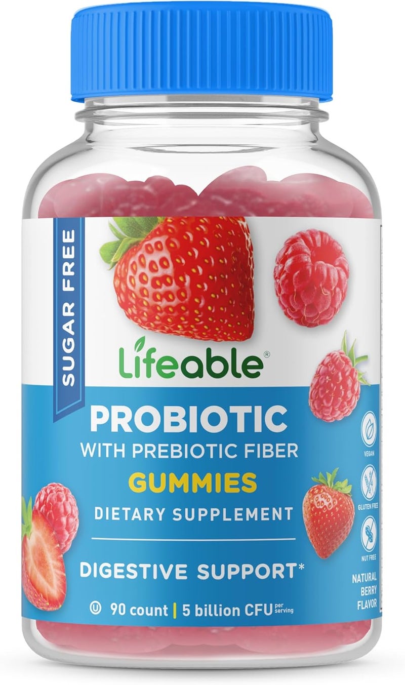 Lifeable Sugar Free Probiotics with Prebiotics Fiber  Great Tasting Natural Flavor Gummy Supplement  Keto Friendly Chewable  for Gut Health and Immune Support  for Adults Man Women  90 Gummies - Image 1