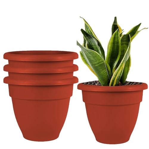 IMAGINEA 18 Inch Flower Pots,| Garden Planters For Home Plants | Outdoor Balcony Pots | Plastic Gamla Pots For Indoor And Outdoor Gardening (Pack Of 4, Brown) - Image 1