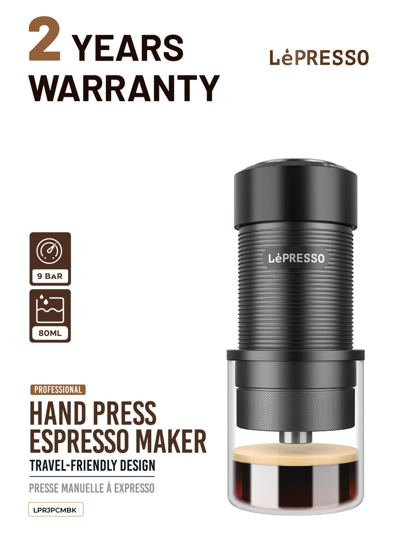 ليبرسو ماكينة صنع قهوة إسبريسو احترافية بالضغط اليدوي مع فلتر قهوة بحجم قياسي وتصميم مناسب للسفر / سعة خزان مياه 80 مل / ضغط إسبريسو ثابت / مادة الفولاذ المقاوم للصدأ - أسود - Image 1