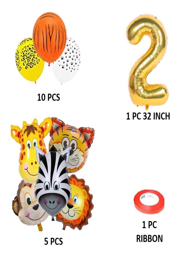 Fi - Flick In Jungle Theme Birthday Decoration Items 2Nd Bday Jungle Safari Animal Balloons Set 17Pcs, Wild One Decoration - Aluminium, Multicolor - Image 2