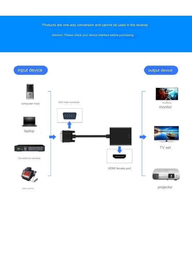 محول كابل تحويل VGA إلى HDMI بجودة 1080P HD مع صوت - أسود - Image 2