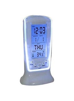 Mantavya Mantavya MultiFunction Digital Thermometer LED Display Abstract Plastic Alarm Clocks with Backlight for Kids White  - Image 2