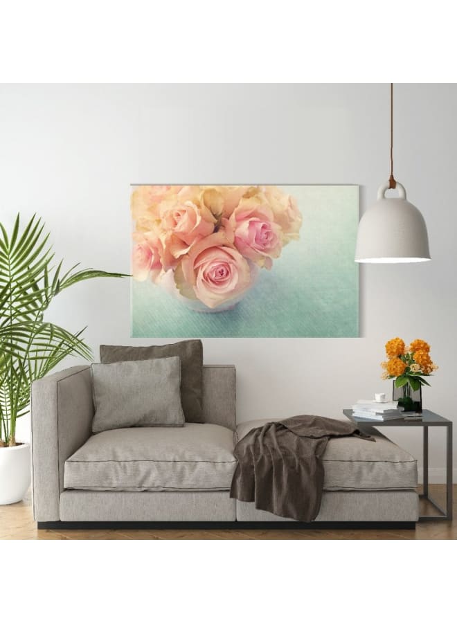 هوم جاليري لوحة فنية جدارية من القماش، صورة تجريدية مؤطرة لورود بيضاء في مزهرية، 120×80 سم - Image 3