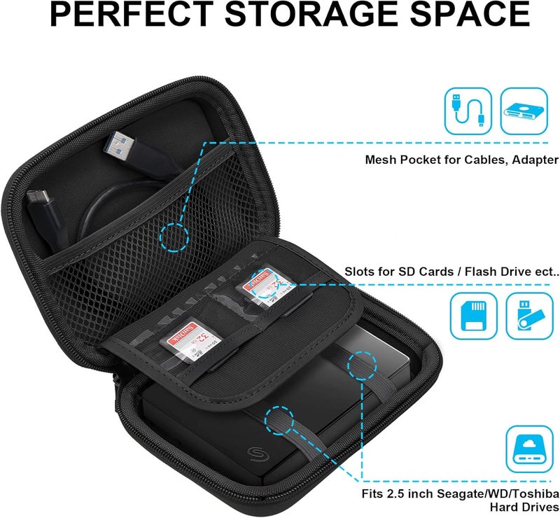 Lacdo Hard Drive Carrying Case for Seagate Portable/One Touch, WD Elements/My Passport, Toshiba Canvio Basics/Flex Portable External Hard Drive HDD Case 1TB 2TB 4TB 5TB 6TB Shockproof Travel Bag,Black - Image 3