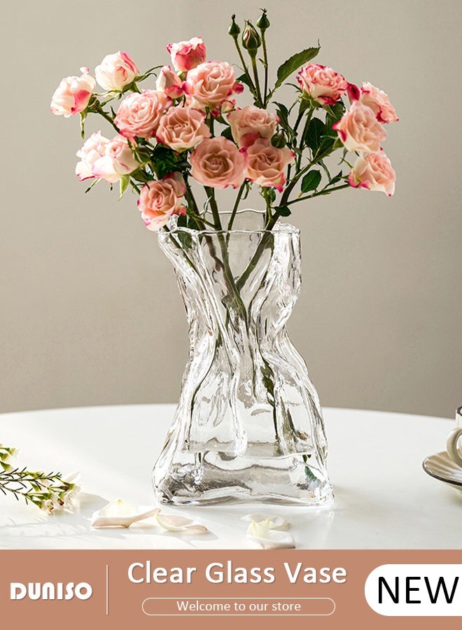 DUNISO Clear Glass Vase,Hydroponic Plant Desktop Ornament,Creative Craft Aesthetic Decorative Small Flower Vase , Metal Geometric Vase for Flowers Rose Home and Office - Image 1