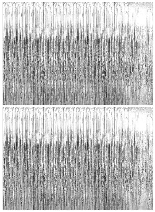 مجموعة LOLYSIC المكونة من 25 ستارة خلفية من رقائق الفضة، مقاس 3.3 × 8.2 قدم، ستائر مزينة بشراشيب، زينة حفلات، ستائر خلفية للصور، لوازم حفلات شرائط لتزيين حفلات أعياد الميلاد والكريسماس. - Image 1