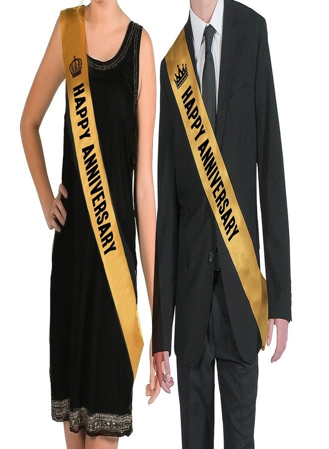 Hubops Happy Anniversary Sash for Party Decoration Combo Pack (Gold) - Image 1