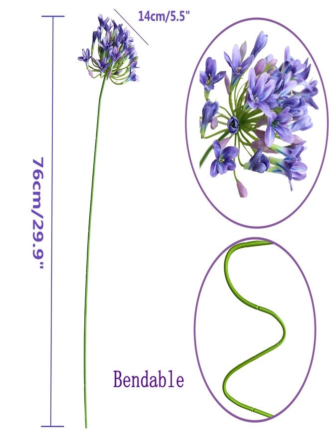 Htmeing 6PCS Artificial Agapanthus Flowers Long Stems Silk Lily Flowers for Home Hotel Flower Arrangement Party Decor (White Purple) - Image 4