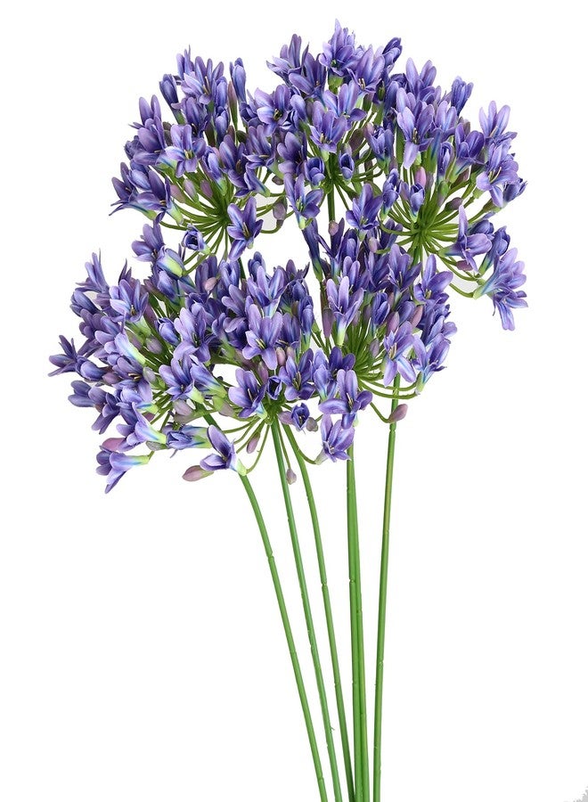 Htmeing 6PCS Artificial Agapanthus Flowers Long Stems Silk Lily Flowers for Home Hotel Flower Arrangement Party Decor (White Purple) - Image 2