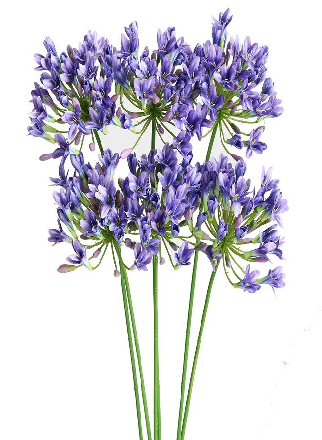 Htmeing 6PCS Artificial Agapanthus Flowers Long Stems Silk Lily Flowers for Home Hotel Flower Arrangement Party Decor (White Purple) - Image 1