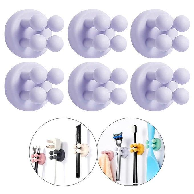 SILICONE TOOTHBRUSH HOLDERS 6PCS RAZOR HOOKS ADHESIVE WALL MOUNTED FOR HANGING TOWEL KEY PLUG CABLE UTILITY DECOR STICK TO DORM ROOM DOOR FUNCTION FOR KITCHEN BATHROOM HOME OFFICE