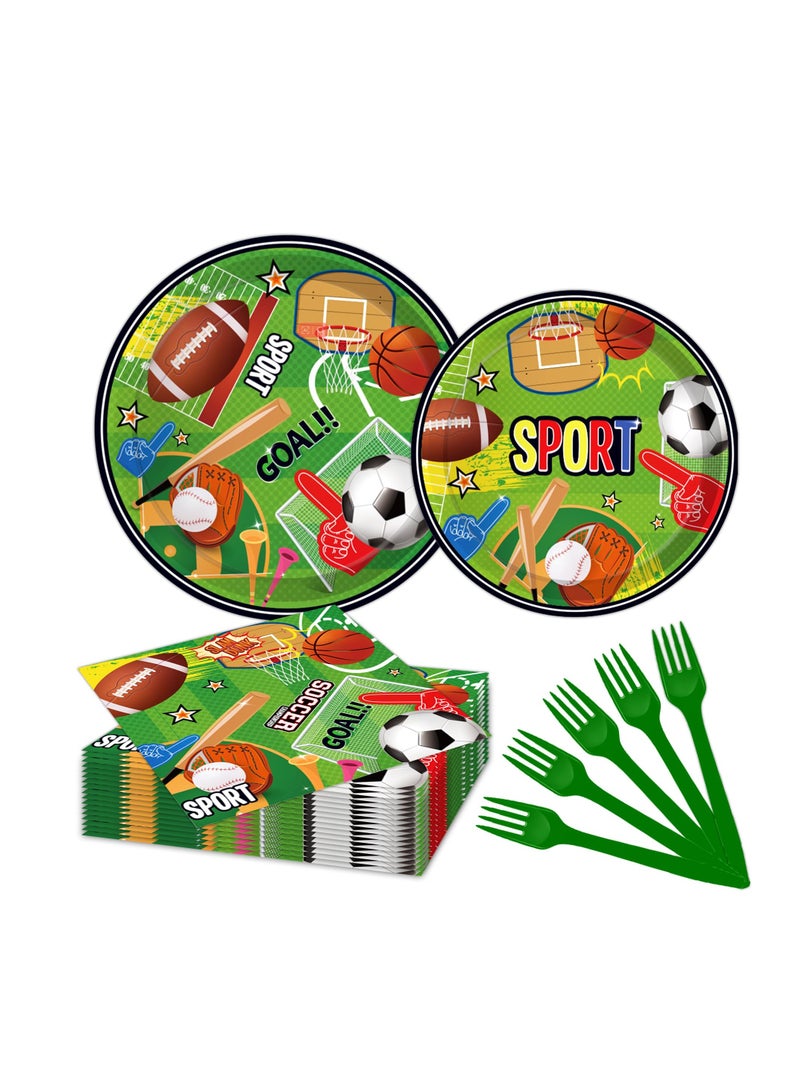 Excefore Football Party Tableware Sets, Ball Game Birthday Party, Disposable 16Pcs 7 inch Plates, 16Pcs 9 inch Plates, 20Pcs Napkins, 16Pcs Forks, Football Party Supplies Boy Men Party Decor for 16 Guests - Image 1