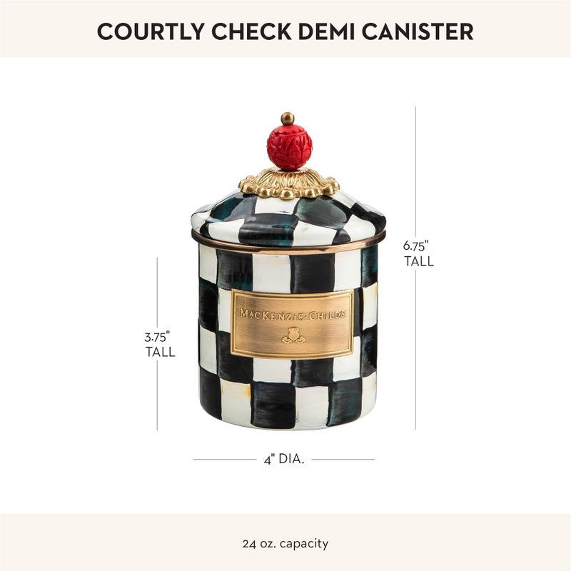mackenzie childs MACKENZIE-CHILDS Courtly Check Enamel Canister, Black-and-White Kitchen Storage Container with Lid, Demi - Image 4