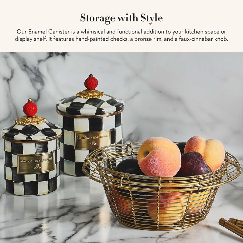 mackenzie childs MACKENZIE-CHILDS Courtly Check Enamel Canister, Black-and-White Kitchen Storage Container with Lid, Demi - Image 2