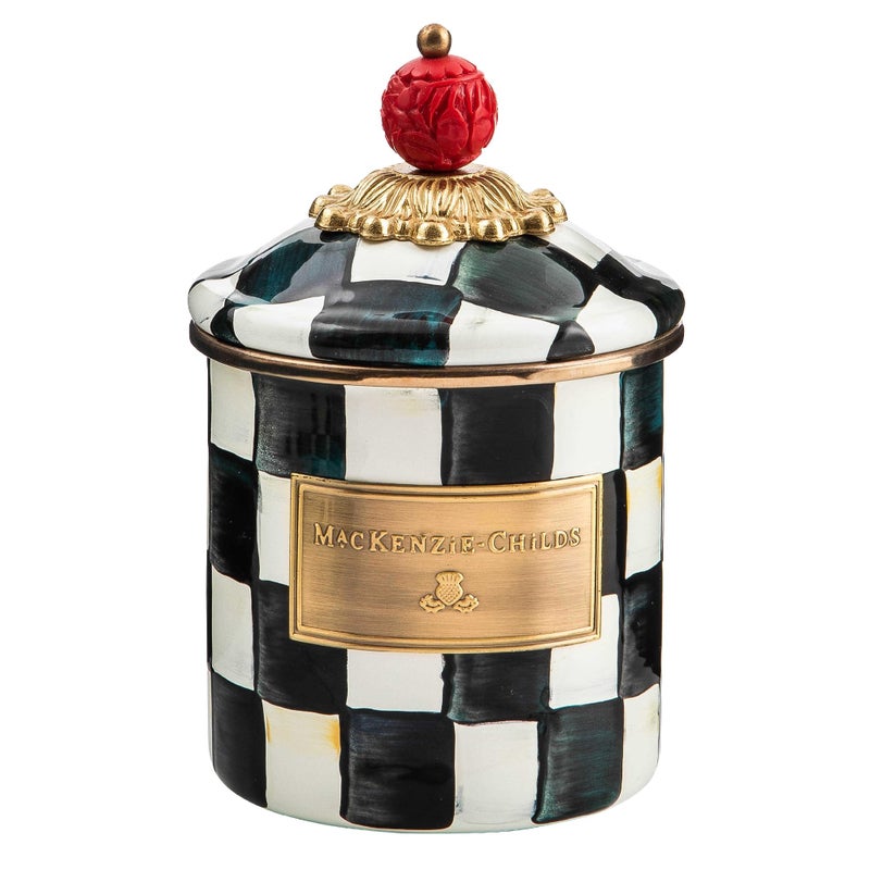 mackenzie childs MACKENZIE-CHILDS Courtly Check Enamel Canister, Black-and-White Kitchen Storage Container with Lid, Demi - Image 1