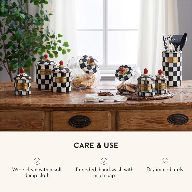 mackenzie childs MACKENZIE-CHILDS Courtly Check Enamel Canister, Black-and-White Kitchen Storage Container with Lid, Demi - Image 5