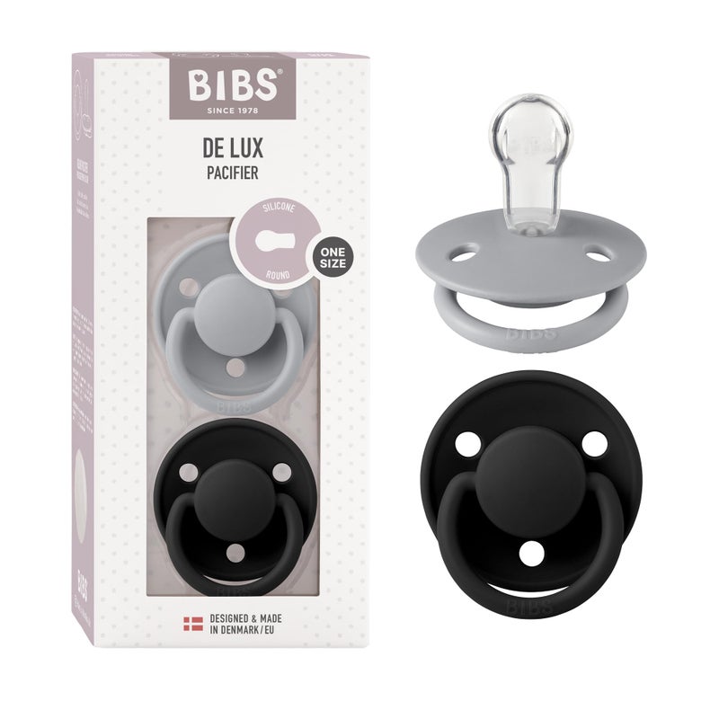 BIBS Pacifiers - De Lux Collection | BPA-Free Round Nipple | Silicone | Made in Denmark | Set of 2 Cloud/Black Color Premium Soothers | Size One Size - Image 1