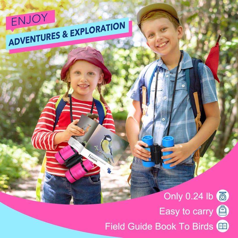 HappyKidsClub Girls Toys Age 3-9, Binoculars Kids Gifts for Girls Toys 3-9 Year Old Boy Girls Birthday Presents 3-7 Year Old Girl Gifts Educational Learning/Hunting Hiking/Birthday Pink - Image 2