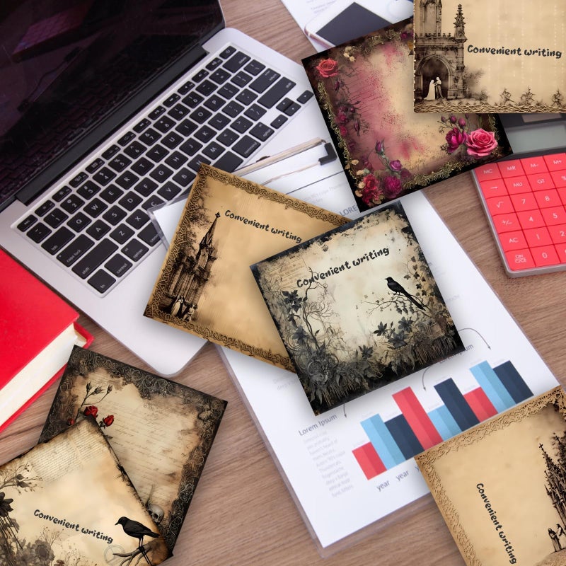 Denylo pro 9 Pieces Gothic Style Sticky Notes Self-Adhesive Gothic Style Design Note Pads Gothic Style Sticky Memo Notes for School Office Home Supplies Students Teachers Gift - Image 4