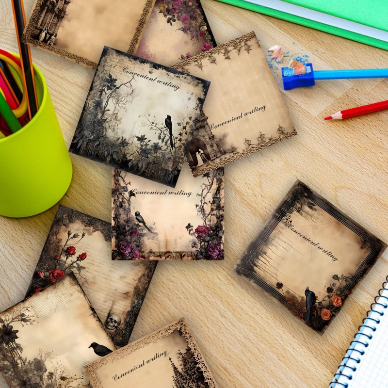 Denylo pro 9 Pieces Gothic Style Sticky Notes Self-Adhesive Gothic Style Design Note Pads Gothic Style Sticky Memo Notes for School Office Home Supplies Students Teachers Gift - Image 5