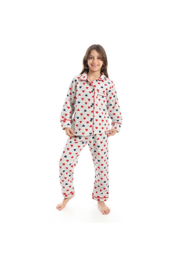 سيزار بيجامة بناتي ميلتون شتوي بزراير من الامام - Image 1