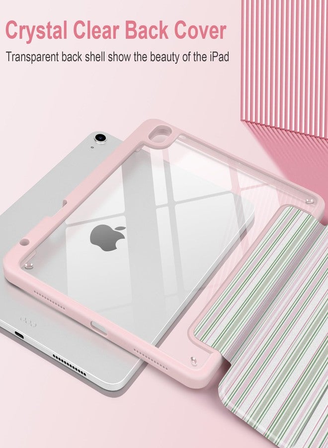TWOLSKOO Case for iPad Air 11-inch (M3 2025 / M2 2024), Clear Acrylic Back with TPU Bumper, Pencil Holder, Trifold Stand, Auto Sleep/Wake, Pastel Stripes - Image 3