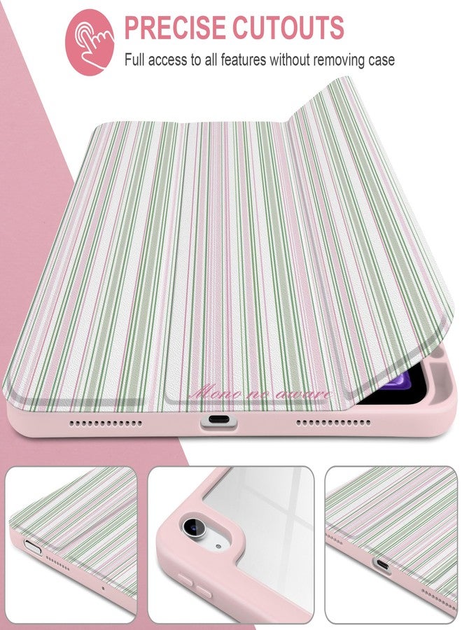TWOLSKOO Case for iPad Air 11-inch (M3 2025 / M2 2024), Clear Acrylic Back with TPU Bumper, Pencil Holder, Trifold Stand, Auto Sleep/Wake, Pastel Stripes - Image 4