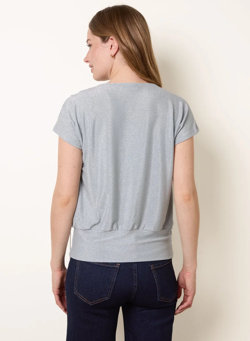 بلو فانيلا Lurex Metallic Cowl Neck Draped Top