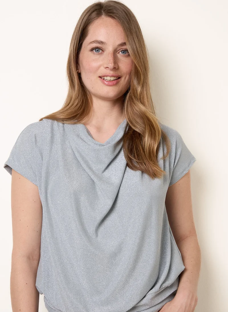 بلو فانيلا Lurex Metallic Cowl Neck Draped Top