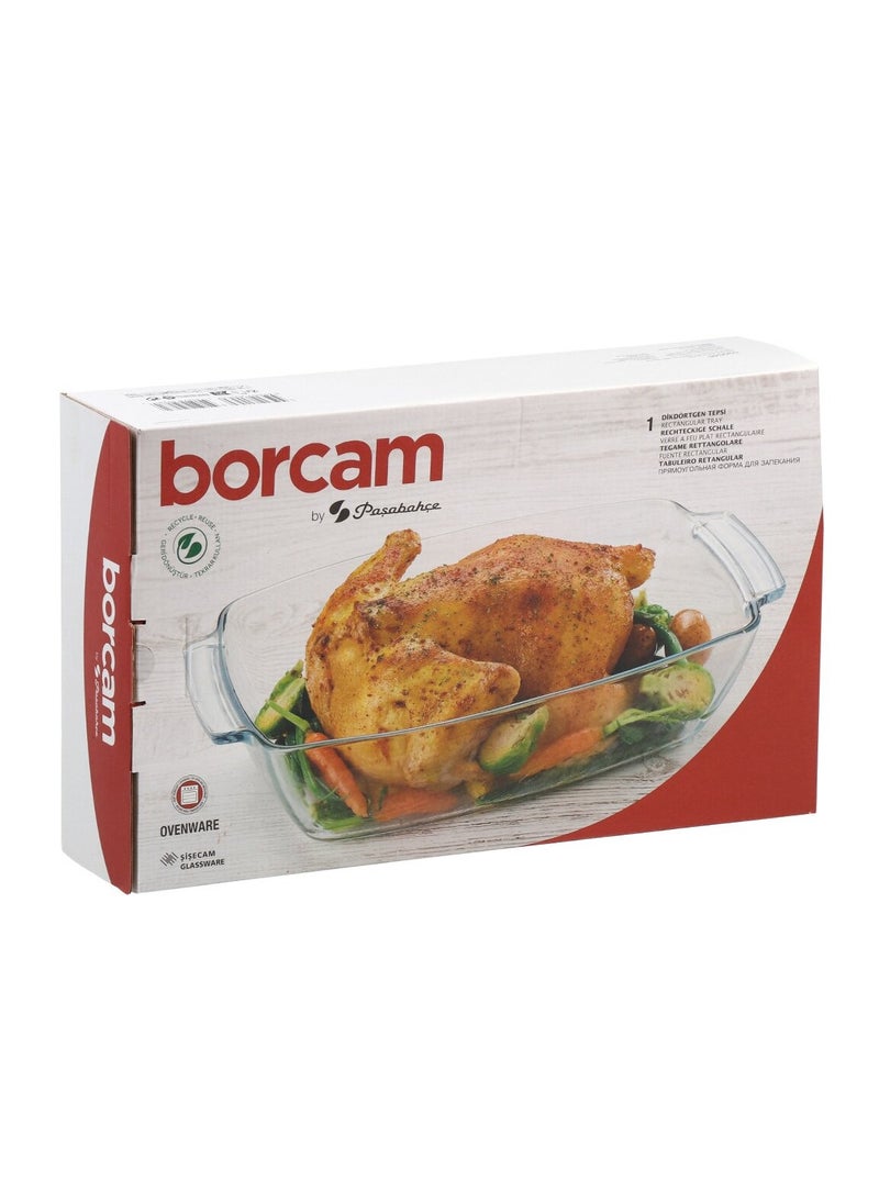 Borcam - Borcam Rectangular Deep Glass Baking Tray, 4420 Ml Capacity, 90 Mm Height, 233X380 Mm Diameter - Clear - Image 1