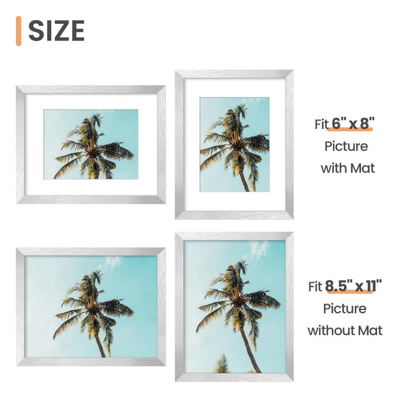 أبس سيمبلز upsimples 8.5x11 عرض إطار الصورة صور 6x8 مع حصيرة أو 8.5x11 بدون حائط معلق إطار صورة الفضة 1 حزمة - Image 3