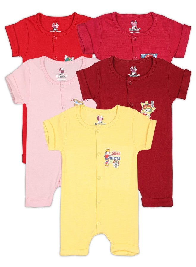 TiniBerry Baby Half Sleeve Cotton Sleepsuits/Romper/Bodysuit/Onesies for Baby Boys and Baby Girls (Set of 5) (3-6 Months, GIRLS) - Image 1